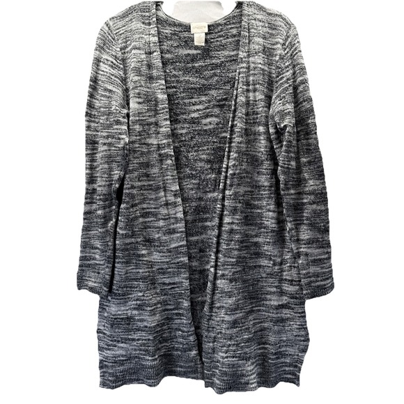Chico's Sweaters - Chicos Womens Tunic Cardigan Sweater Sz Large Wool Blend Black White Long Sleeve